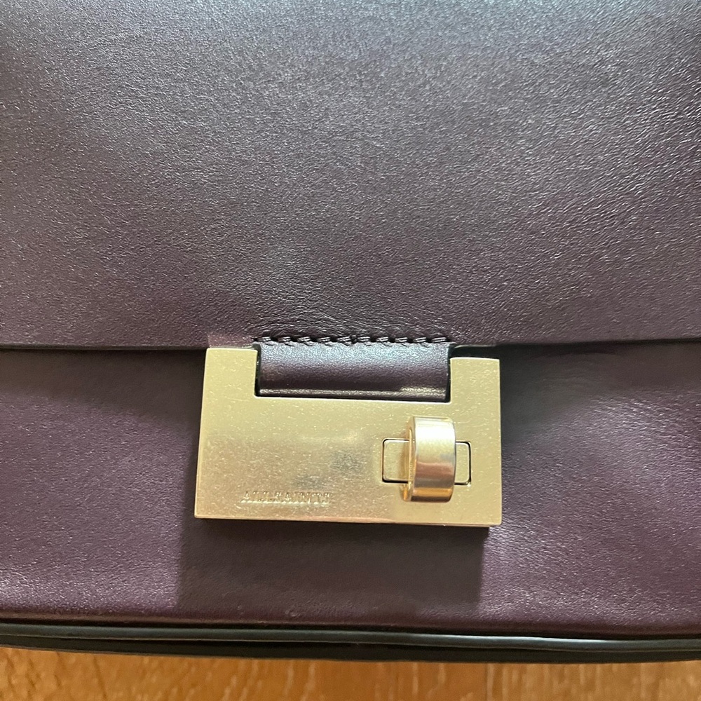 AllSaints Frankie Purple Leather Crossbody with Gold-Tone Lock - Picture 8 of 11